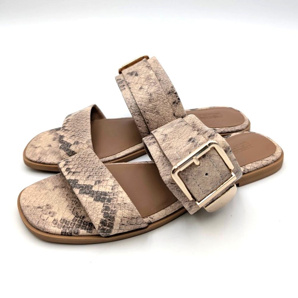 Nordstrom Rack Randy Flat Sandals Open Toe Womens Taupe Snakeskin Size US6M EU36
